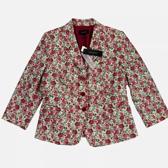 Talbots Grace‎ Fit Blazer Jacket Floral Rose 3/4 Sleeve Cottagecore Boho Spring - Picture 2 of 16
